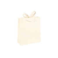 Sacs papier satiné écru, ruban écru, 20 x 8 x H 23cm, 210g