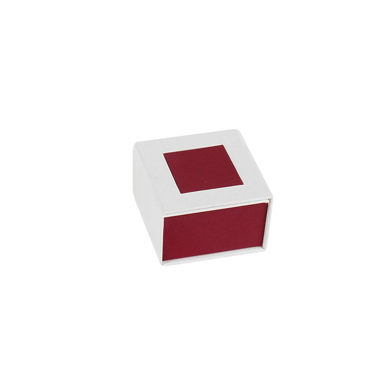 Écrin bague carton mat avec fermeture aimantée, blanc et rouge framboise