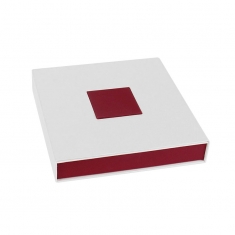 Écrin collier carton mat avec fermeture aimantée, blanc et rouge framboise