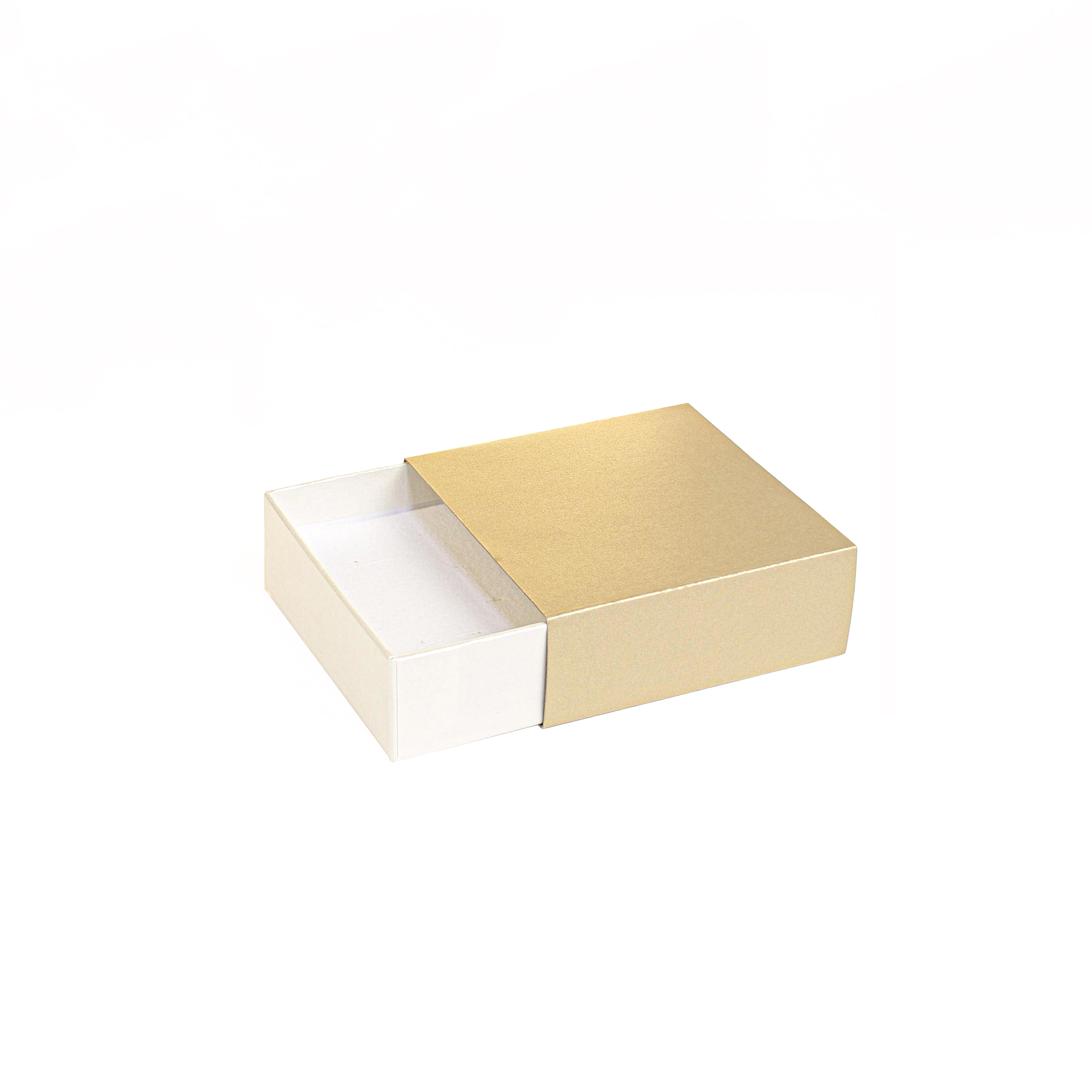 Écrin vide-poche à tiroir carton irisé doré et couleur crème
