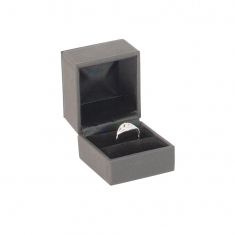 Écrin bague gainé synthétique aspect cuir de chevreau, gris foncé