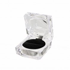 Écrin bague carré plastique transparent et velours synthétique noir