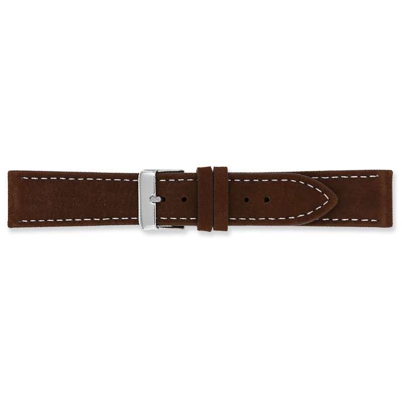 Bracelets de montres croûte de cuir aspect velours, marron - Couture contrastée
