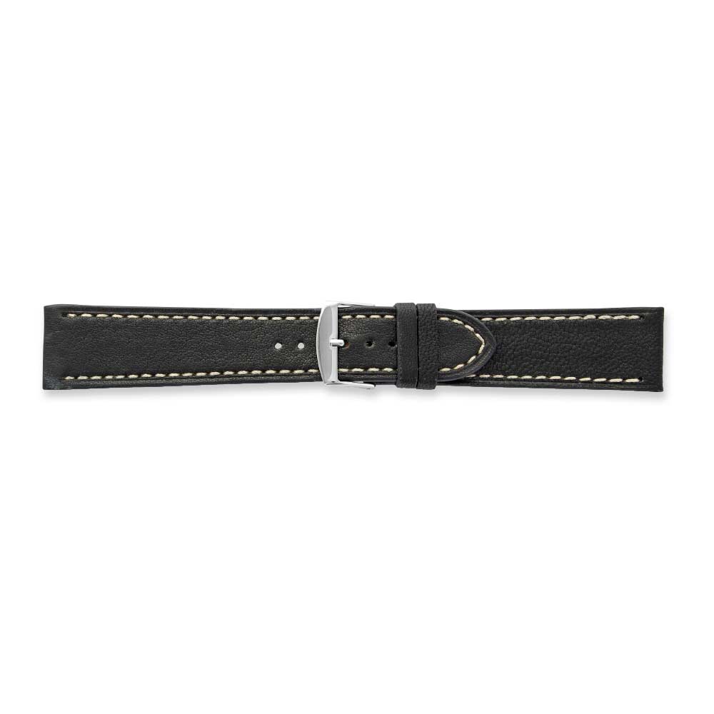 Bracelets montres cuir d\\\'agneau qualité supérieure, épais, couture contrastée écru, noir