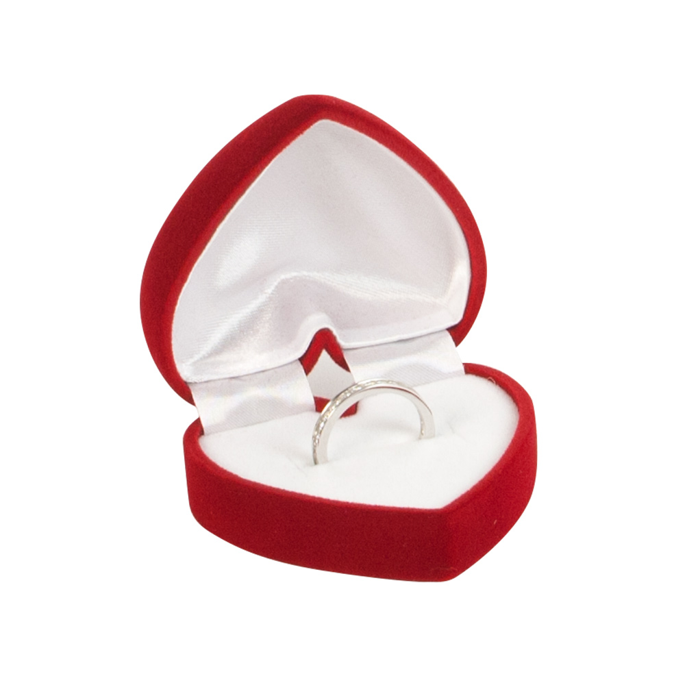 Écrin bague coeur velours synthétique rouge