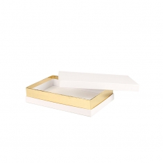 Boîte carton mat blanc à liseré doré 25 x 15 x 5cm