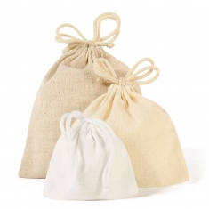 Bourses 100% coton avec cordelettes coton beige clair 11 x 10 cm