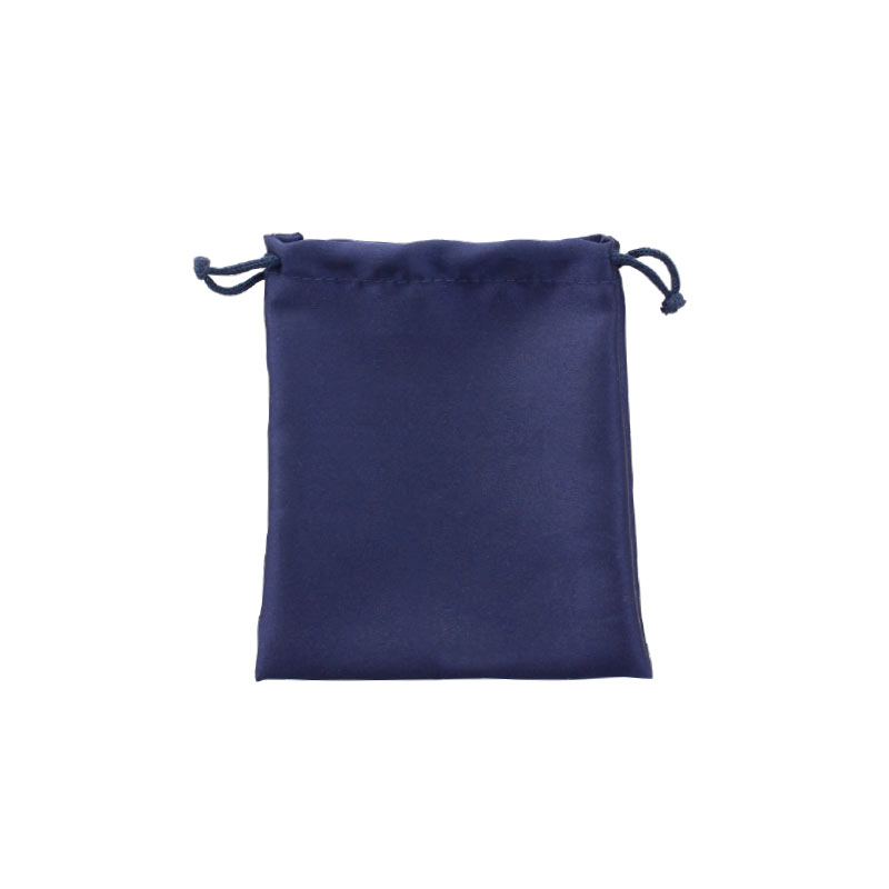 Bourses satin synthétique avec cordelettes coton bleu marine 12 x 14 cm