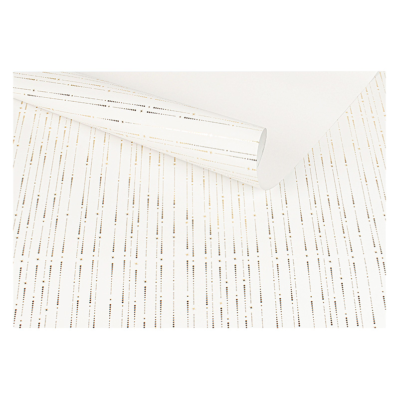 Papier cadeau fond blanc, étoiles filantes dorées métallisées, 0,70 x 25m