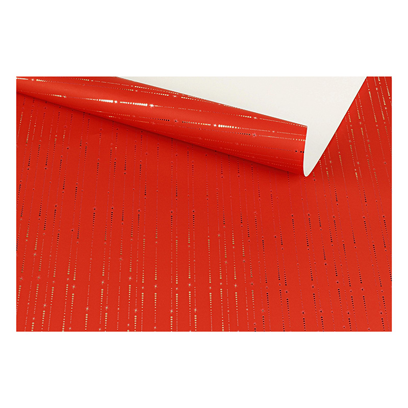 Papier cadeau fond rouge, étoiles filantes dorées métallisées, 0,70 x 25m