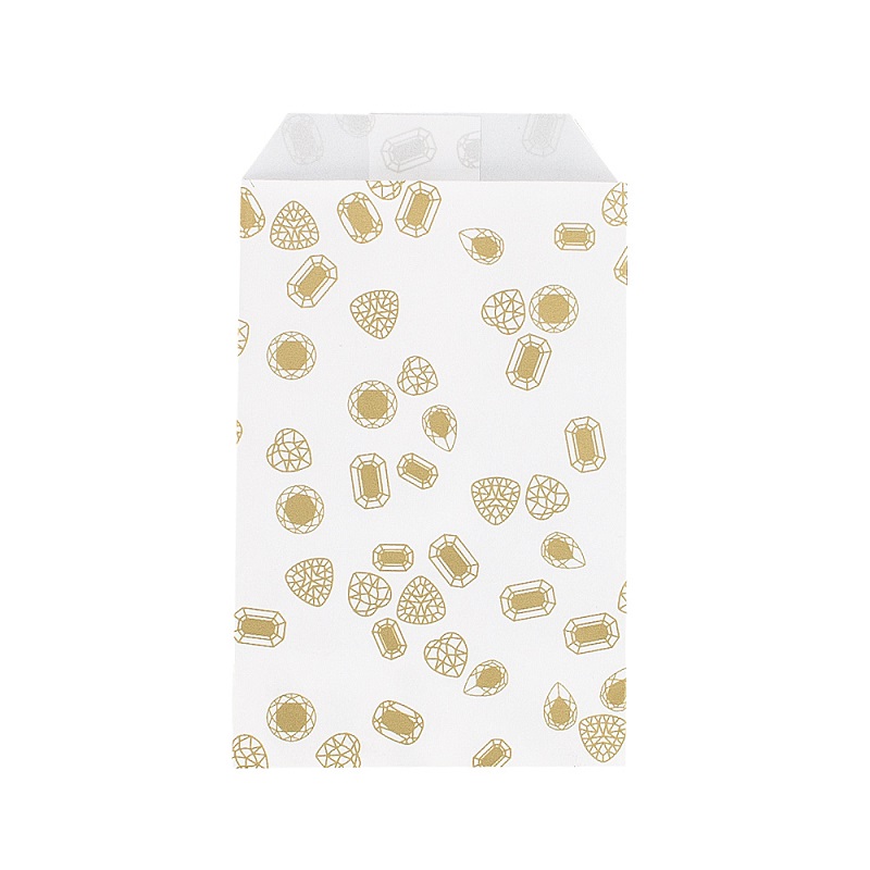 Sachets cadeau pierres précieuses blanc/doré, 7 x 12cm, 60g (x250)