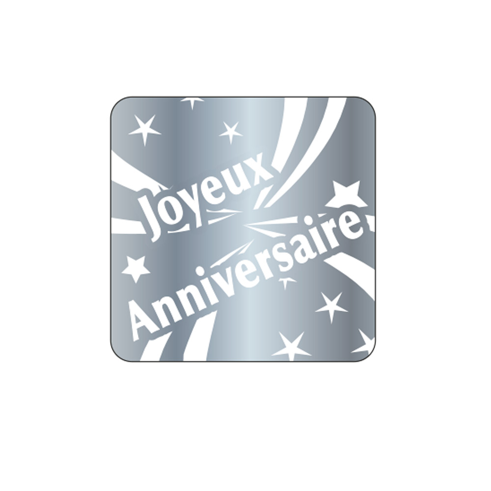 Étiquettes cadeau adhésives - Joyeux Anniversaire - carré couleur argent