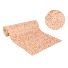 Papier cadeau kraft recyclé imprimé fleurs rouges métallisées 0,35 x 50m, 70g