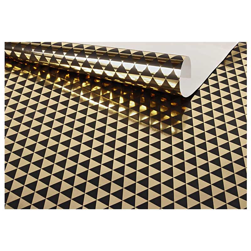 Papier cadeau fond noir, motif triangles noir et doré 0,70 x 25m, 80g