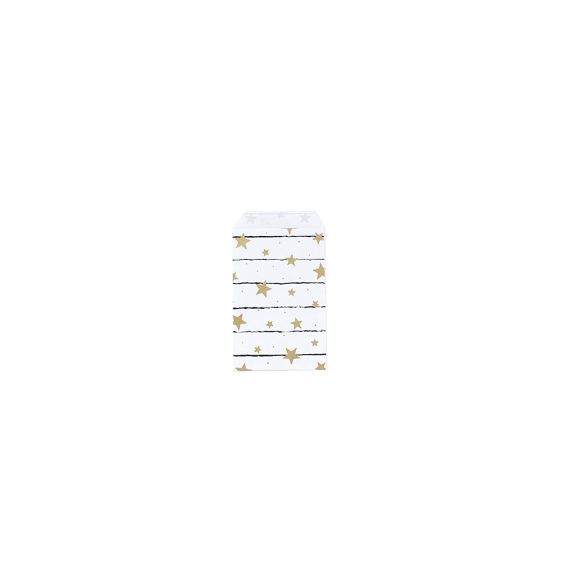 Sachets cadeau blanc imprimé étoiles dorées métallisées 7 x 12cm, 70g (x125)