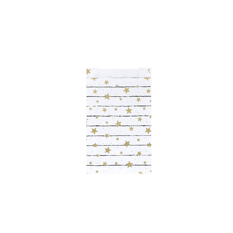 Sachets cadeau blanc imprimé étoiles dorées métallisées 12 x 4,5 x 20cm, 70g (x125)