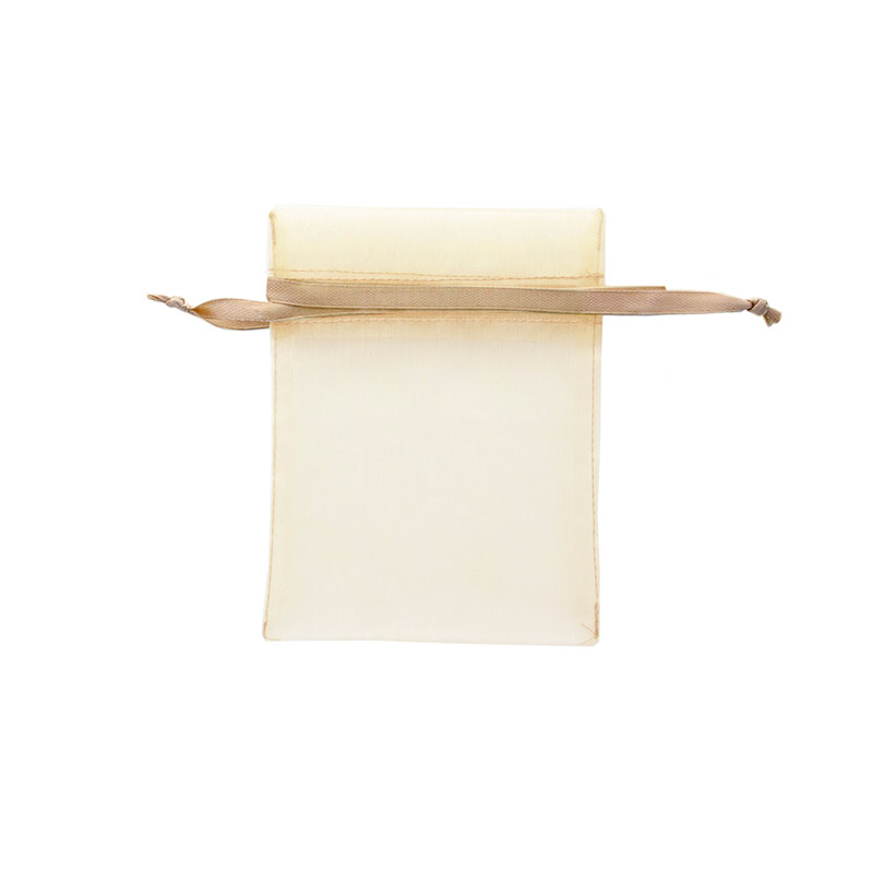 Bourses voile organdi synthétique beige, 12 x 13cm