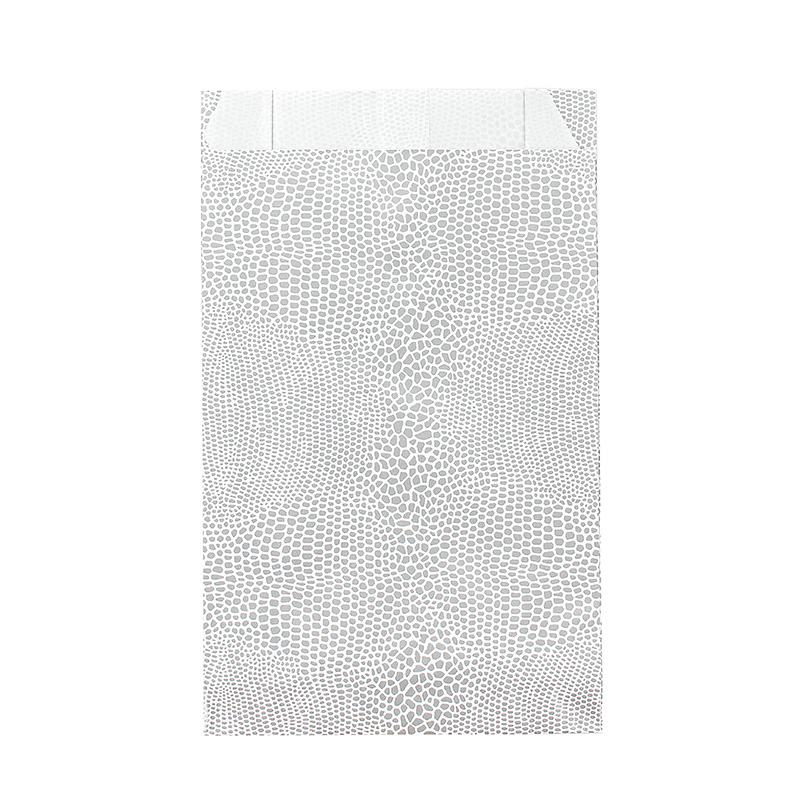 Sachets cadeau imprimé lézard blanc/couleur argent, 7 x 12cm, 70g (x250)