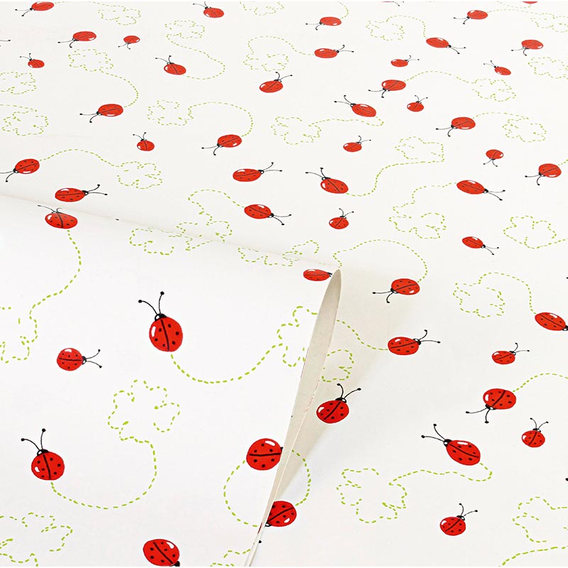Papier cadeau fond blanc, coccinelles rouges 0,70 x 25m