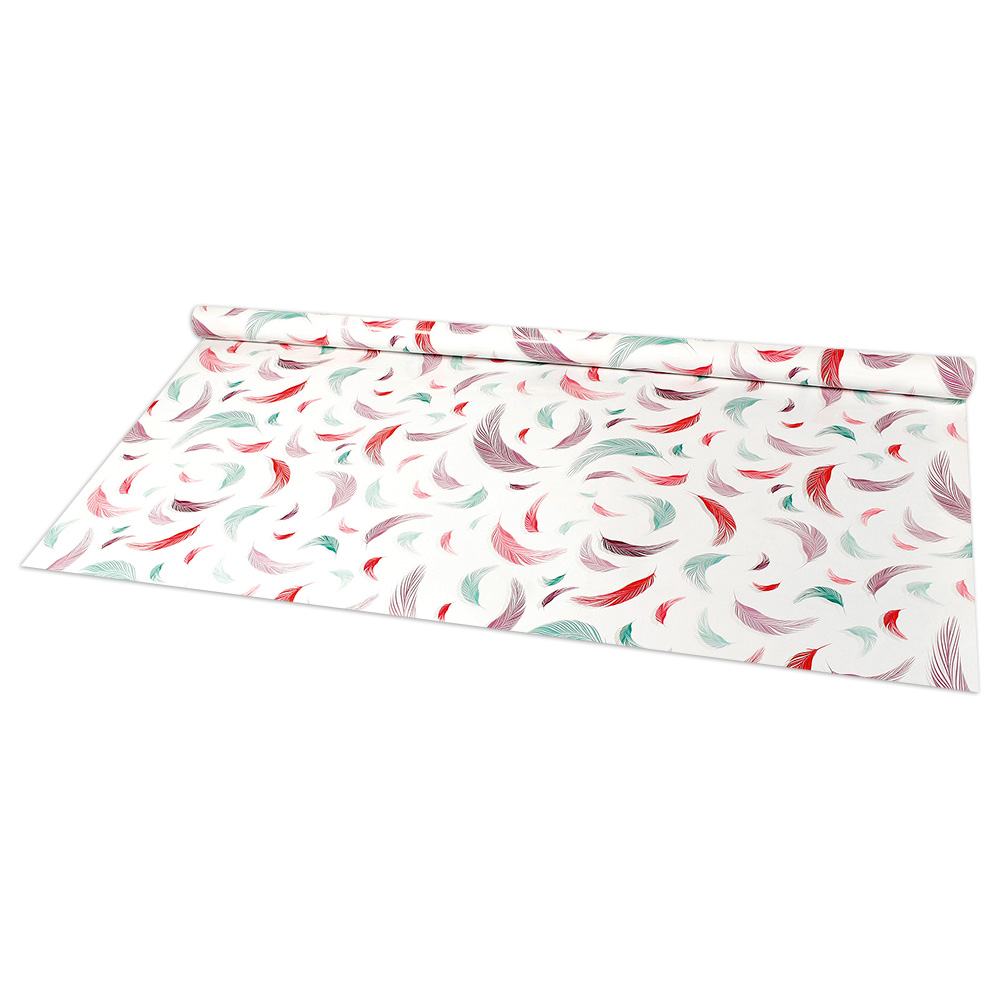 Papier cadeau fond blanc, plumes de couleurs, 0,70 x 25m, 80g