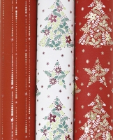 Papier cadeau fond blanc, sapins et étoiles rouge et vert métallisés 0,70 x 25m