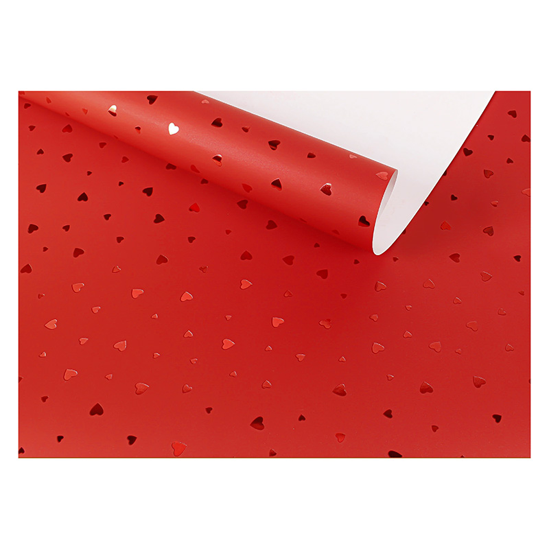 Papier cadeau Saint-Valentin fond rouge, coeurs brillants - 0,70 x 25m