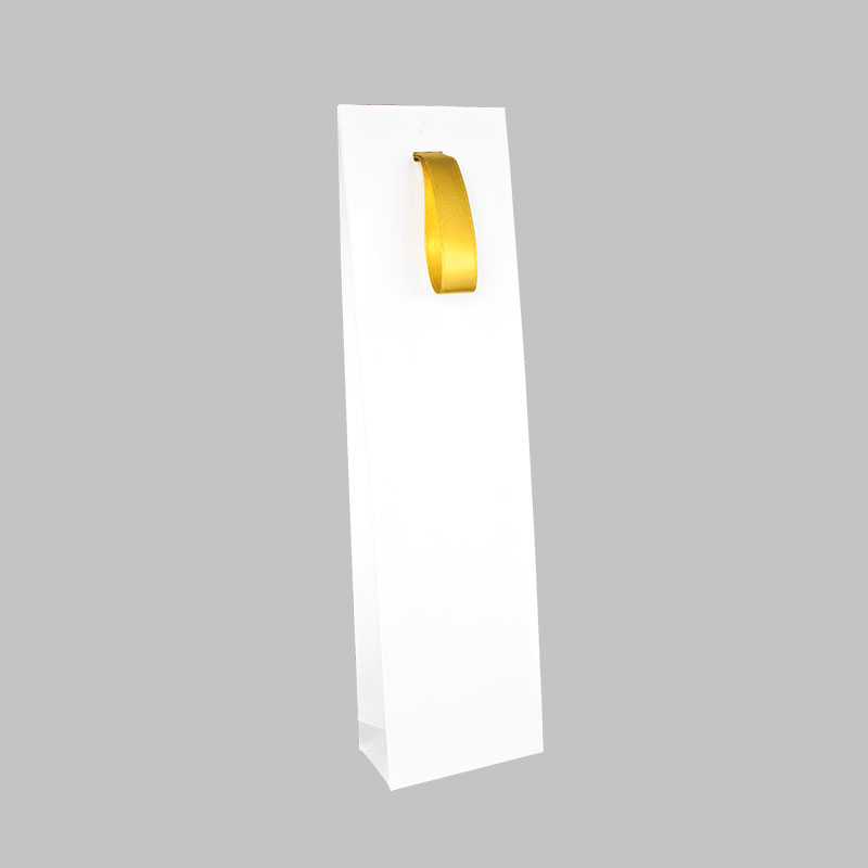 Pochettes papier brillant blanc à ruban doré 170 g, 8 x 4 x H 30 cm