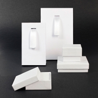 Pochettes papier mat blanc à ruban satin blanc, 140 g - 10 x 6.5 x H 16 cm