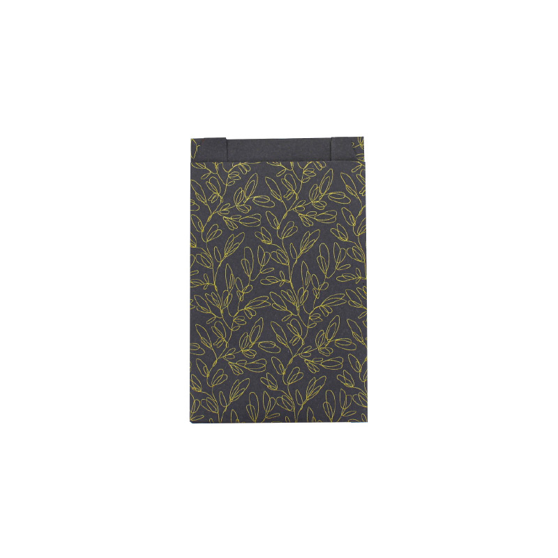 Sachets cadeau mat noir Végétal volute doré métallisé 12 x 4,5 x 20cm, 80g (x250)