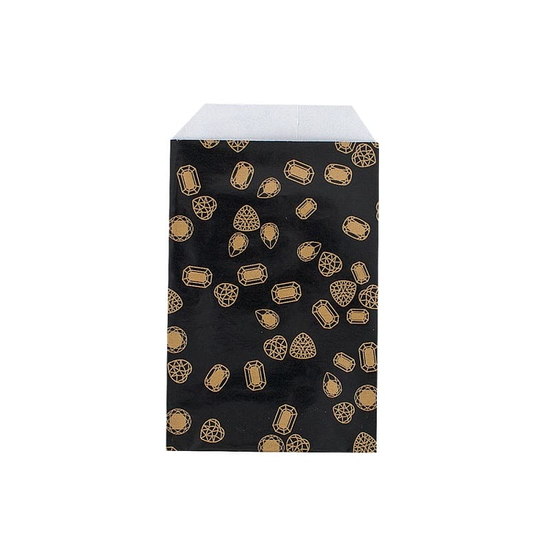 Sachets cadeau pierres précieuses noir/doré 7 x 12cm, 60g (x250)