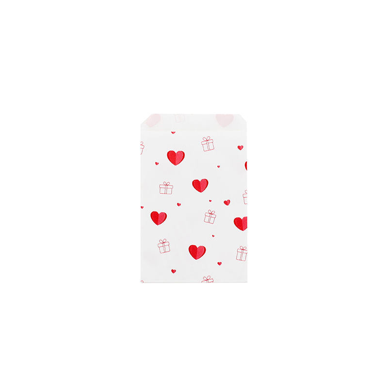 Sachets cadeau Saint-Valentin blanc, coeurs et cadeaux rouges 7 x 12cm, 70g (x250)