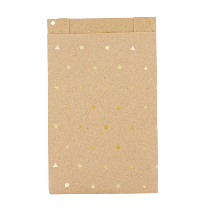 Sachets cadeau kraft recyclé pois/triangles dorés métallisés 7 x 12cm, 70g (x125)