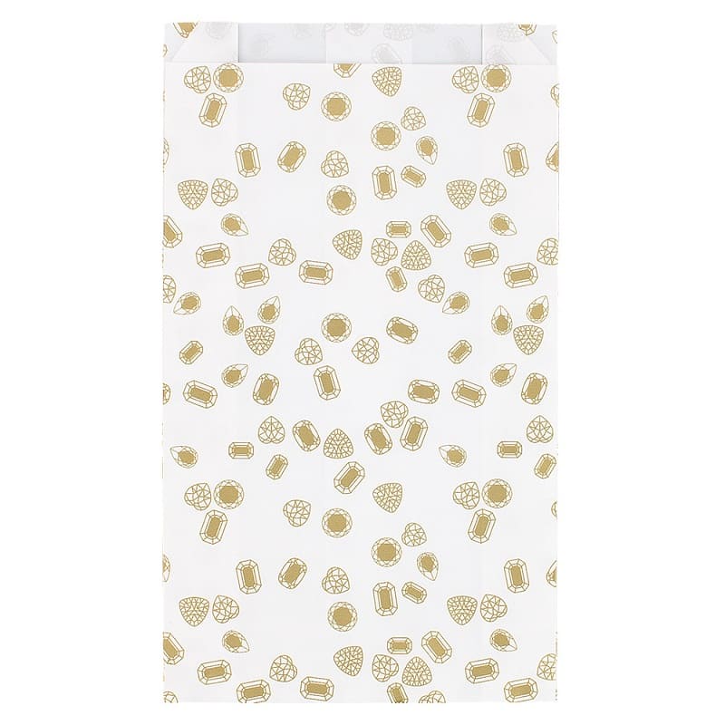 Sachets cadeau pierres précieuses blanc/doré, 7 x 12cm, 60g (x250)