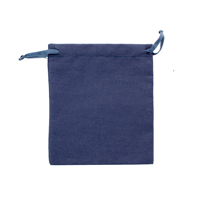 Bourses 100% coton avec rubans satin bleu marine 12 x 14cm