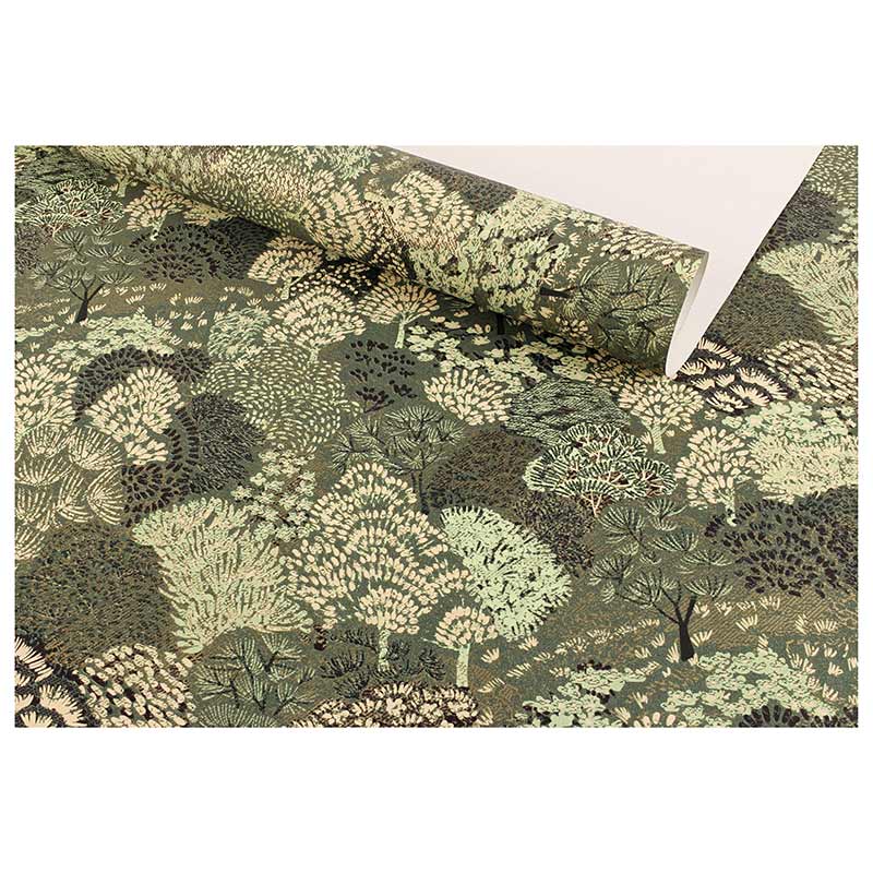 Papier cadeau fond vert, motifs impressioniste 0,70 x 25m, 80g