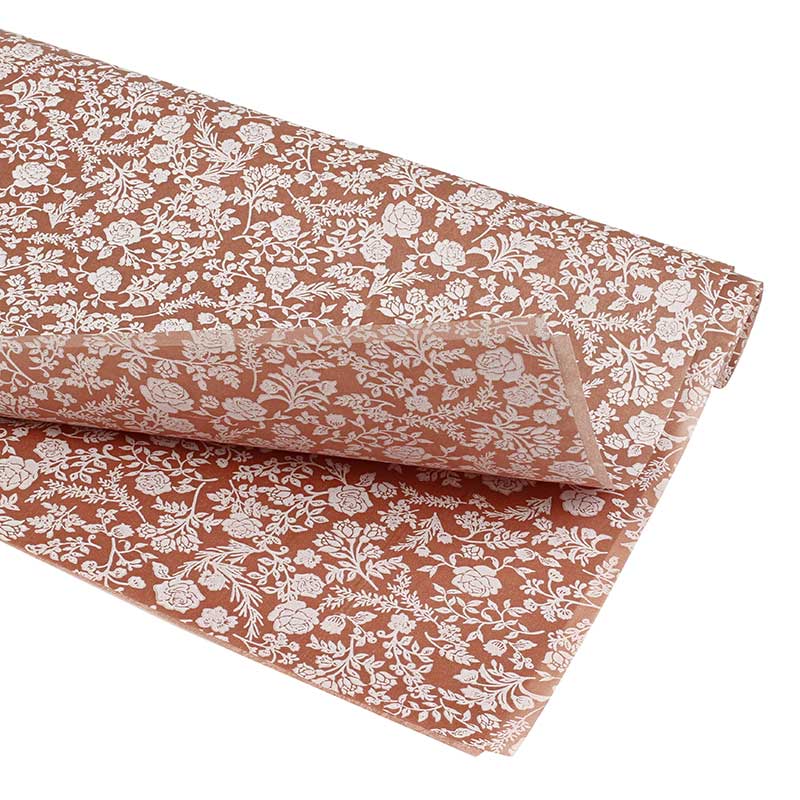 Papier de soie fond terracotta, fleurs blanches