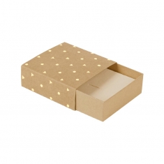 Écrin vide-poche carton kraft naturel, à tiroir, motifs pois/triangles dorure à chaud dorée