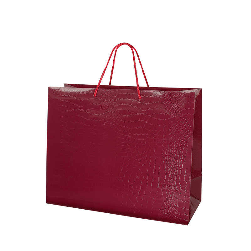 Sacs papier brillant aspect croco bordeaux 32,7 x 13,6 x H 26,4 cm, 190 g