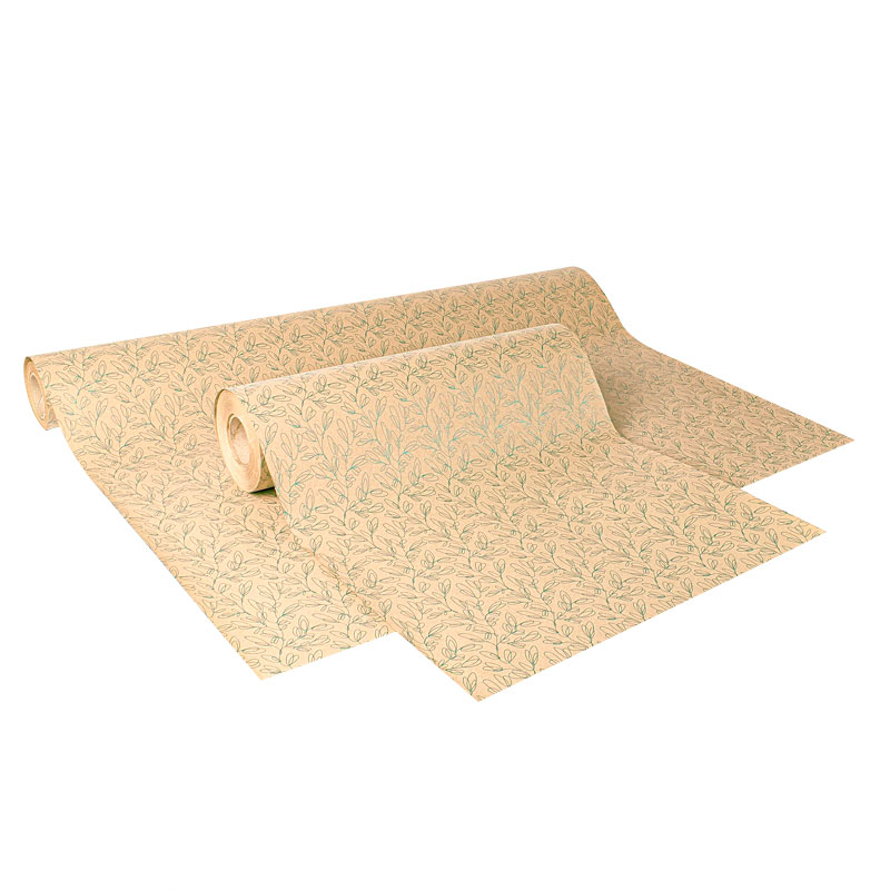 Papier cadeau kraft recyclé Végétal volute bleu canard métallisé 0,35 x 50m, 70g