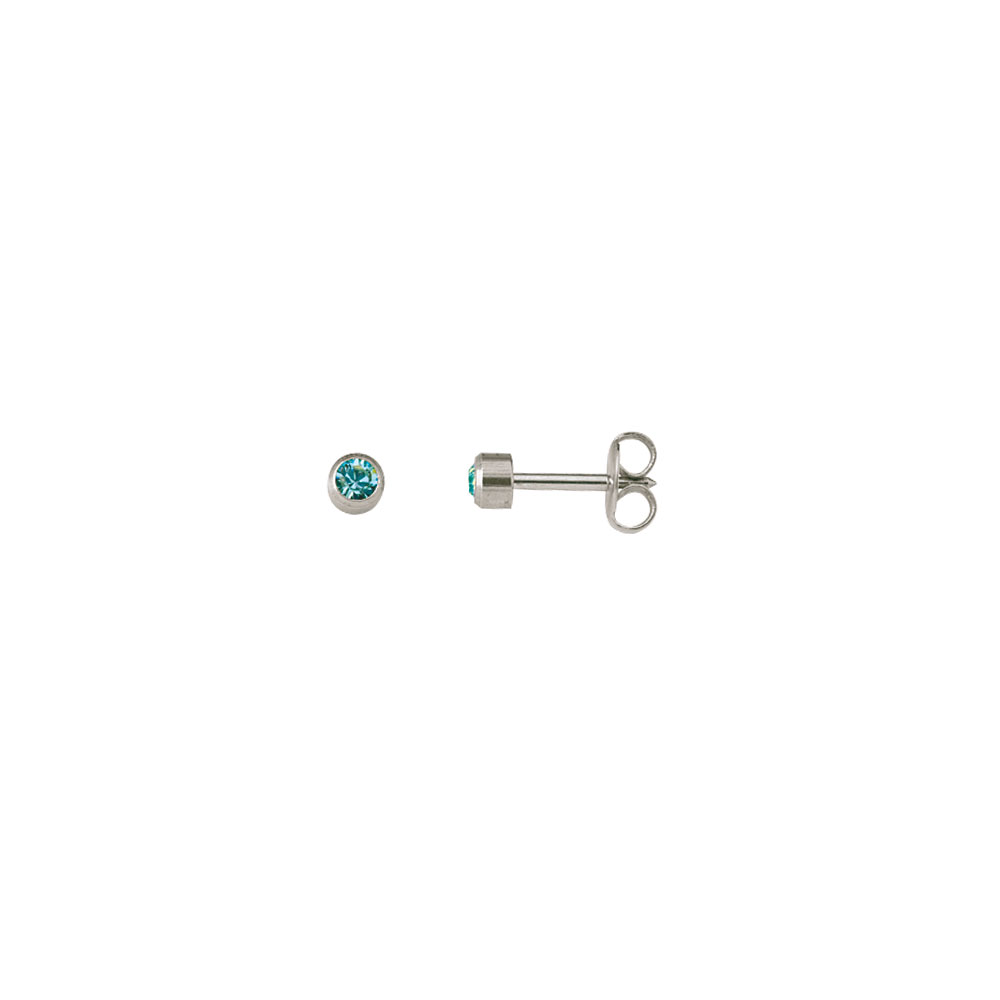 Perçage d'oreilles Caflon acier inoxydable Cristal bleu aigue-marine serti clos (x12)