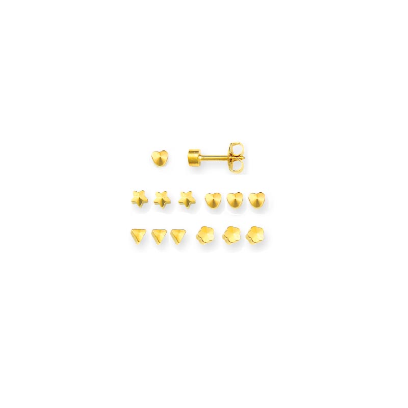 Perçage d'oreilles Caflon acier inoxydable doré assortiment de formes (x12)