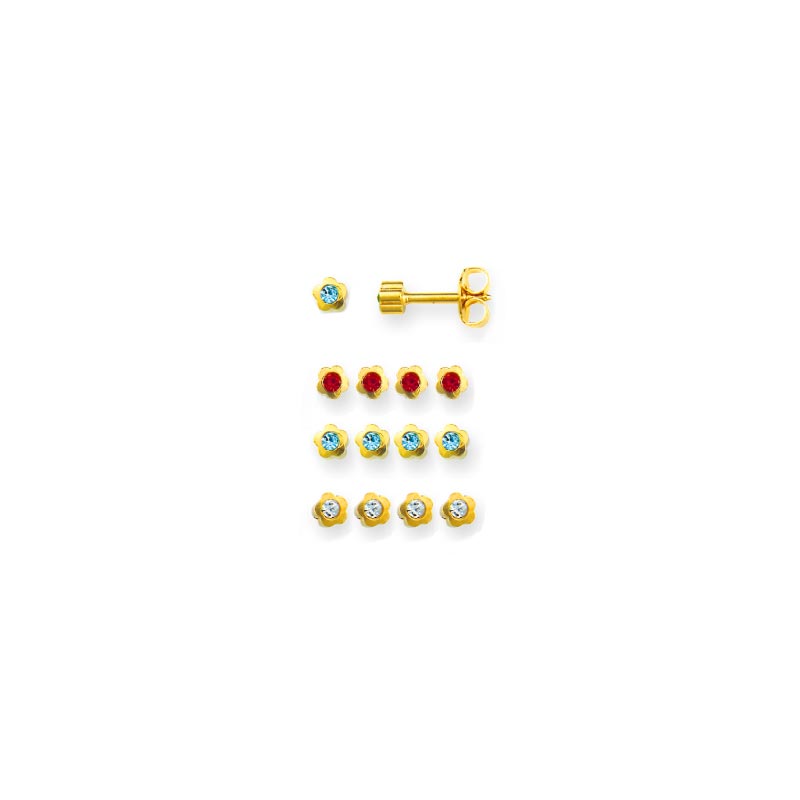 Perçage d'oreilles Caflon acier inoxydable doré fleurs avec Cristaux de couleur (x12)