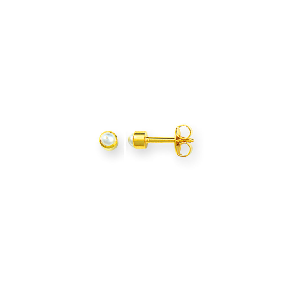 Perçage d'oreilles Caflon acier inoxydable doré perle synthétique serti clos (x12)