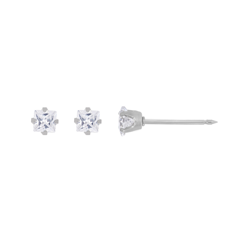 Perçage d'oreilles Inverness Or blanc 375/1000 Oxyde de zirconium carré griffé 3mm