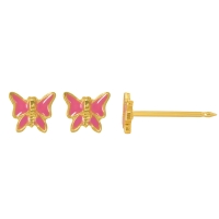 Perçage d\'oreilles Inverness Fantaisie Papillon émaillé rose en acier doré à l\'or fin