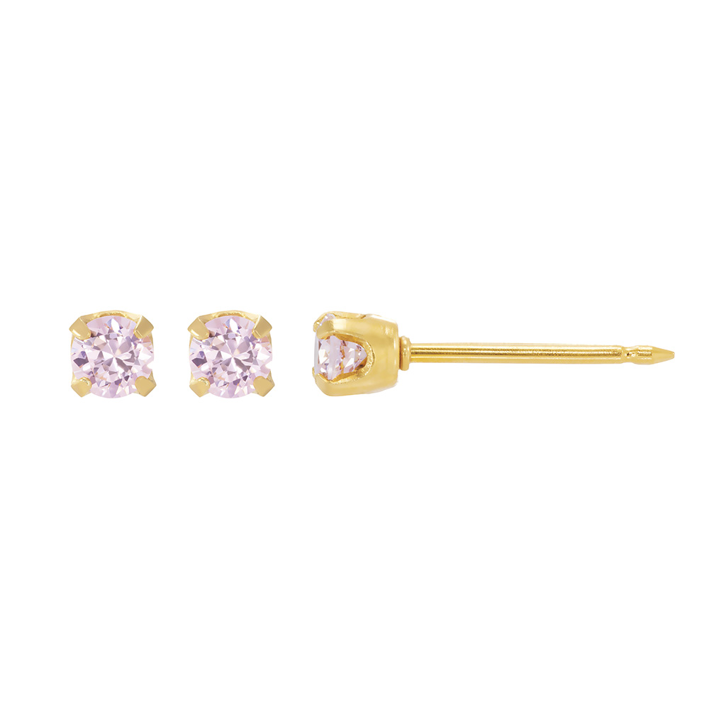 Perçage d'oreilles Inverness Oxyde de zirconium rose pâle 3mm acier doré à l'Or fin