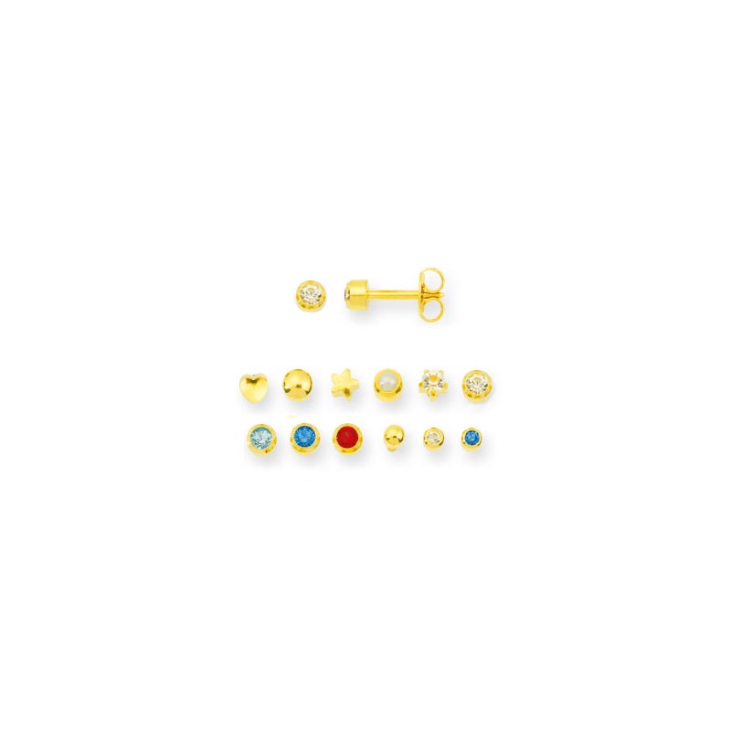 Perçage d'oreilles Caflon acier inoxydable doré formes avec Cristaux de couleur (x12)