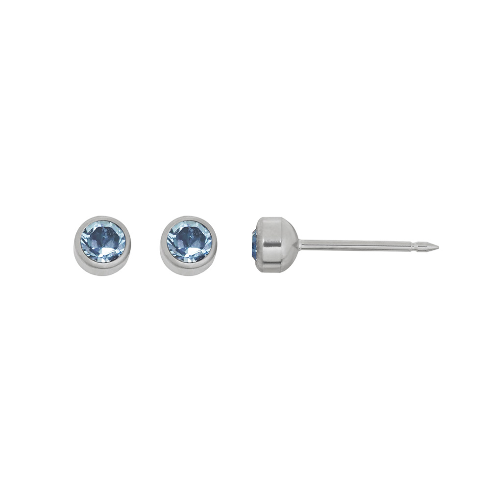 Perçage d\\\'oreilles Inverness titane orné de cristaux bleu zircon sertis clos 4mm