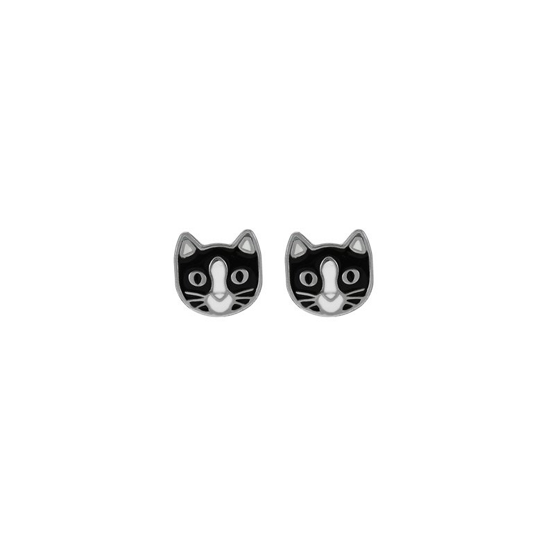 Perçage d\\\'oreilles Inverness chat émail noir et blanc, acier inoxydable