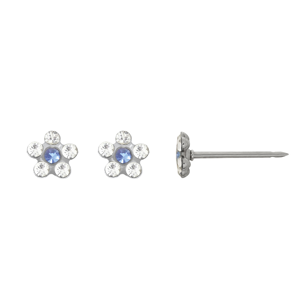 Perçage d'oreilles Inverness Fleur acier inoxydable orné de cristaux blanc/bleu saphir